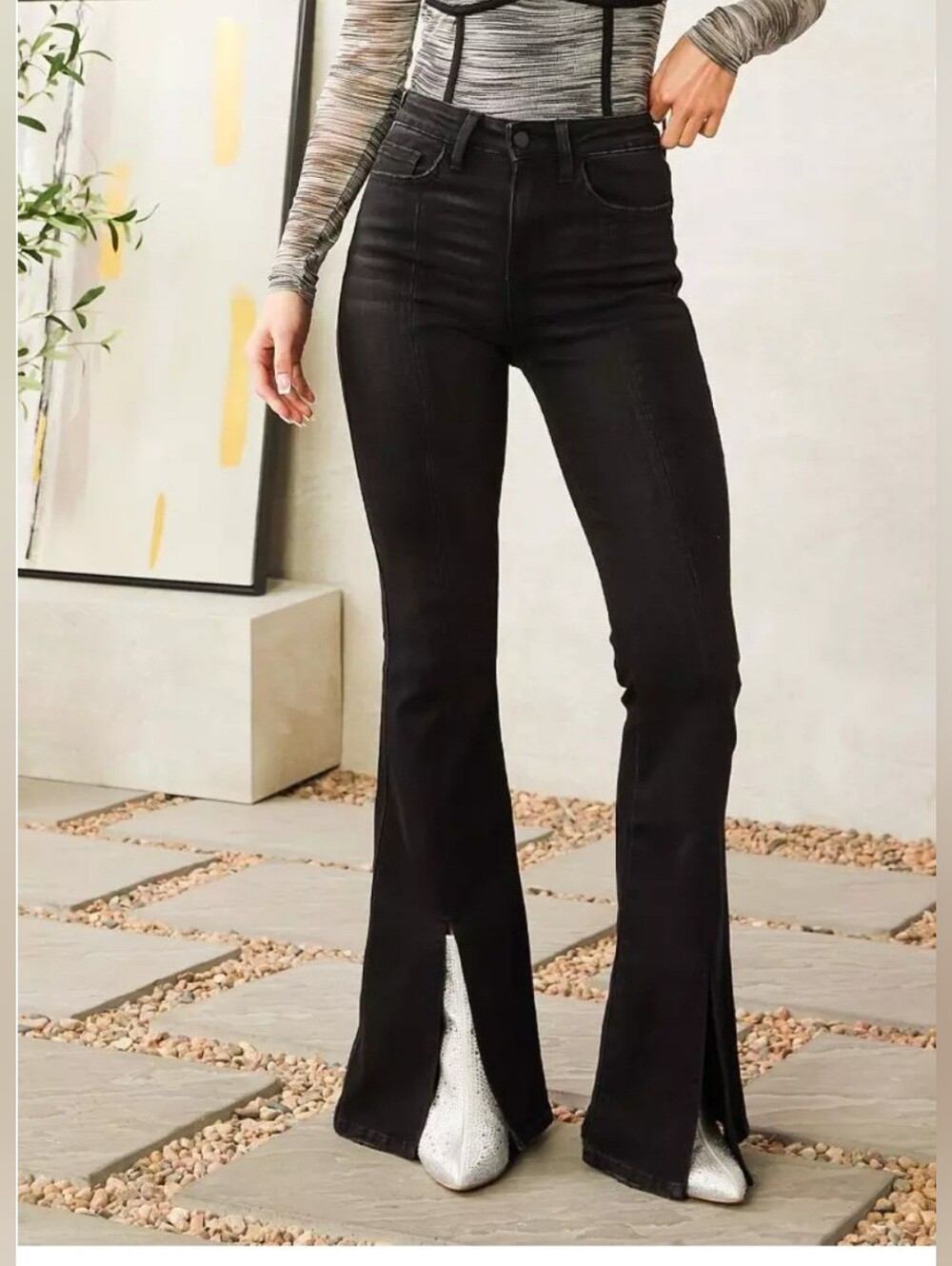 Women's The Buckle Flying Monkey Hi-rise Split Flare Stretch Jeans Size 30 Long